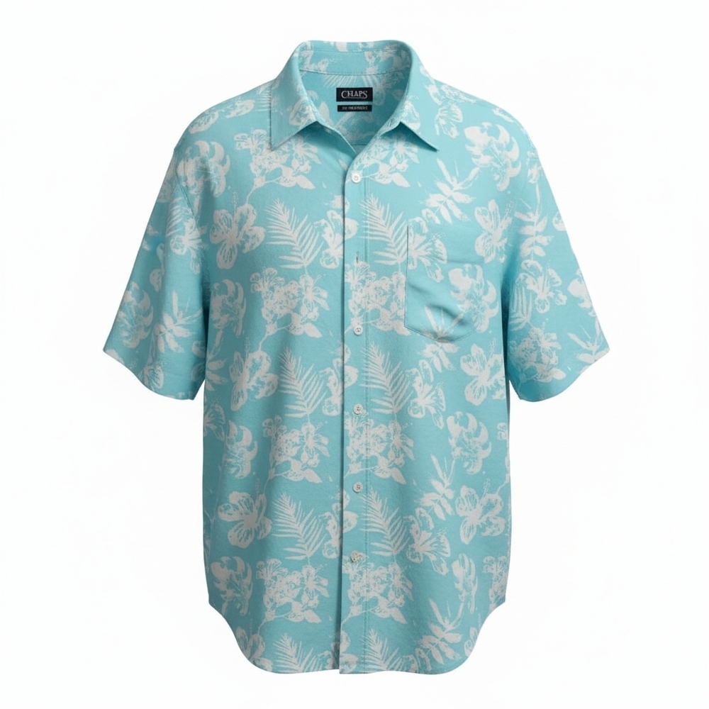 Mens CHAPS Go Untucked Hawaiian Shirt Sz 3XLT White & Turquoise
